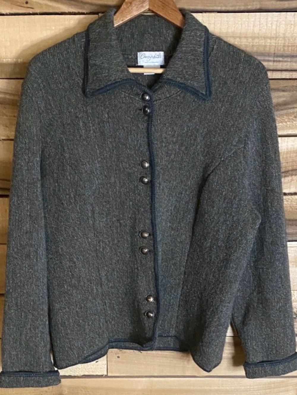 Cherry Lewis Gray wool Button-Up Cardigan sweater size medium made in England